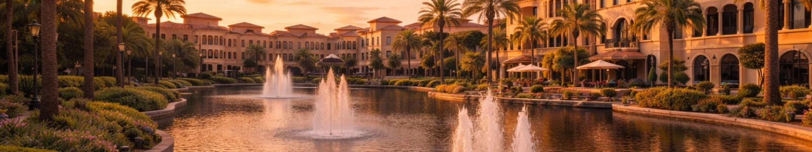 A photorealistic scene looking east along the fountains at Delaggio in Dr. Phillips Orlando