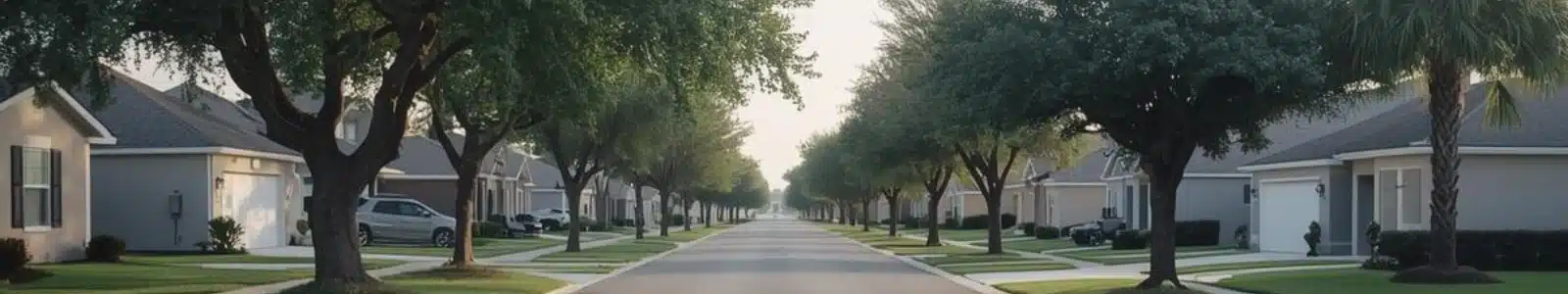 Quiet residential street in Orlando Florida under soft morning light