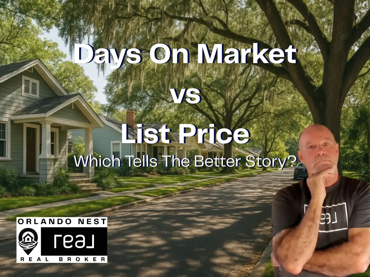 Orlando neighborhood street with the downtown skyline in the distance, illustrating Days on Market and buyer demand.