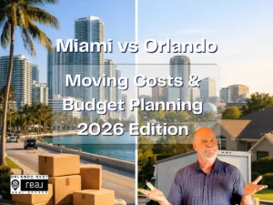 Orlando vs Miami moving cost comparison showing city skylines and residential neighborhoods in Florida