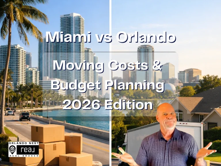 Orlando vs Miami moving cost comparison showing city skylines and residential neighborhoods in Florida