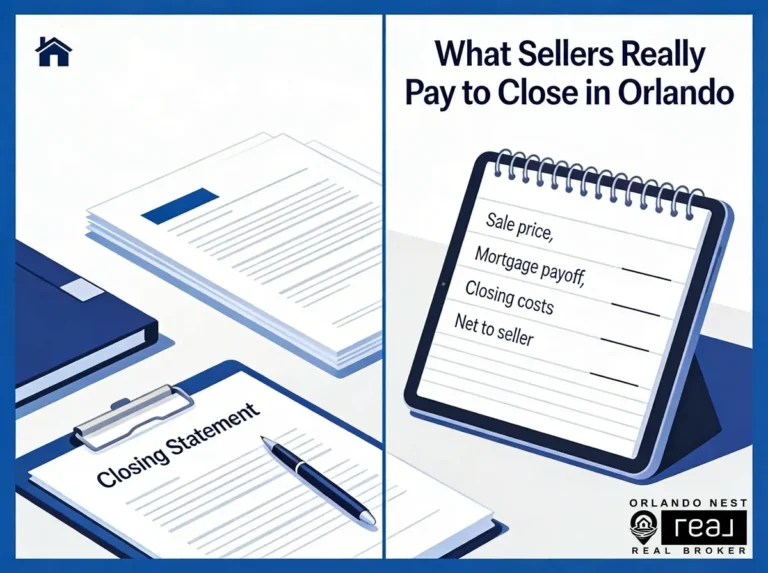 Closing documents and a net sheet calculator on a desk representing seller closing costs in Florida for 2026