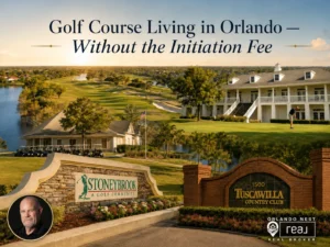 Image showing showing Stoneybrook East monument and fairway, Tuscawilla clubhouse, and Twin Rivers pro shop in Oviedo