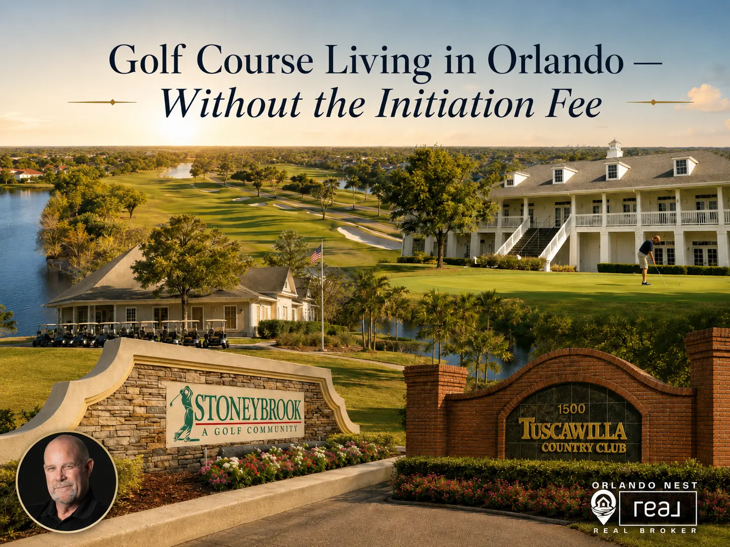 Image showing showing Stoneybrook East monument and fairway, Tuscawilla clubhouse, and Twin Rivers pro shop in Oviedo